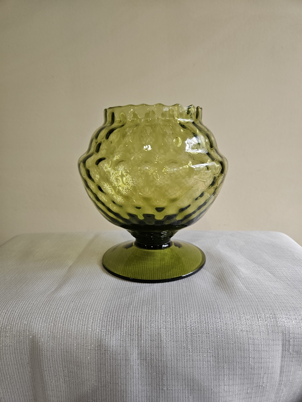 Olive Green Textured Glass Pedestal Vase